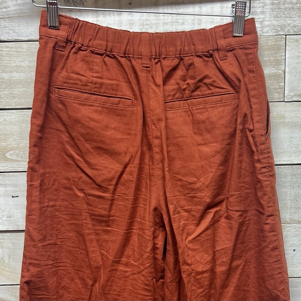Uniqlo Linen Blend Pants Womens XS Brown Wide Leg Crop High Waist Beach Resort - Picture 6 of 11